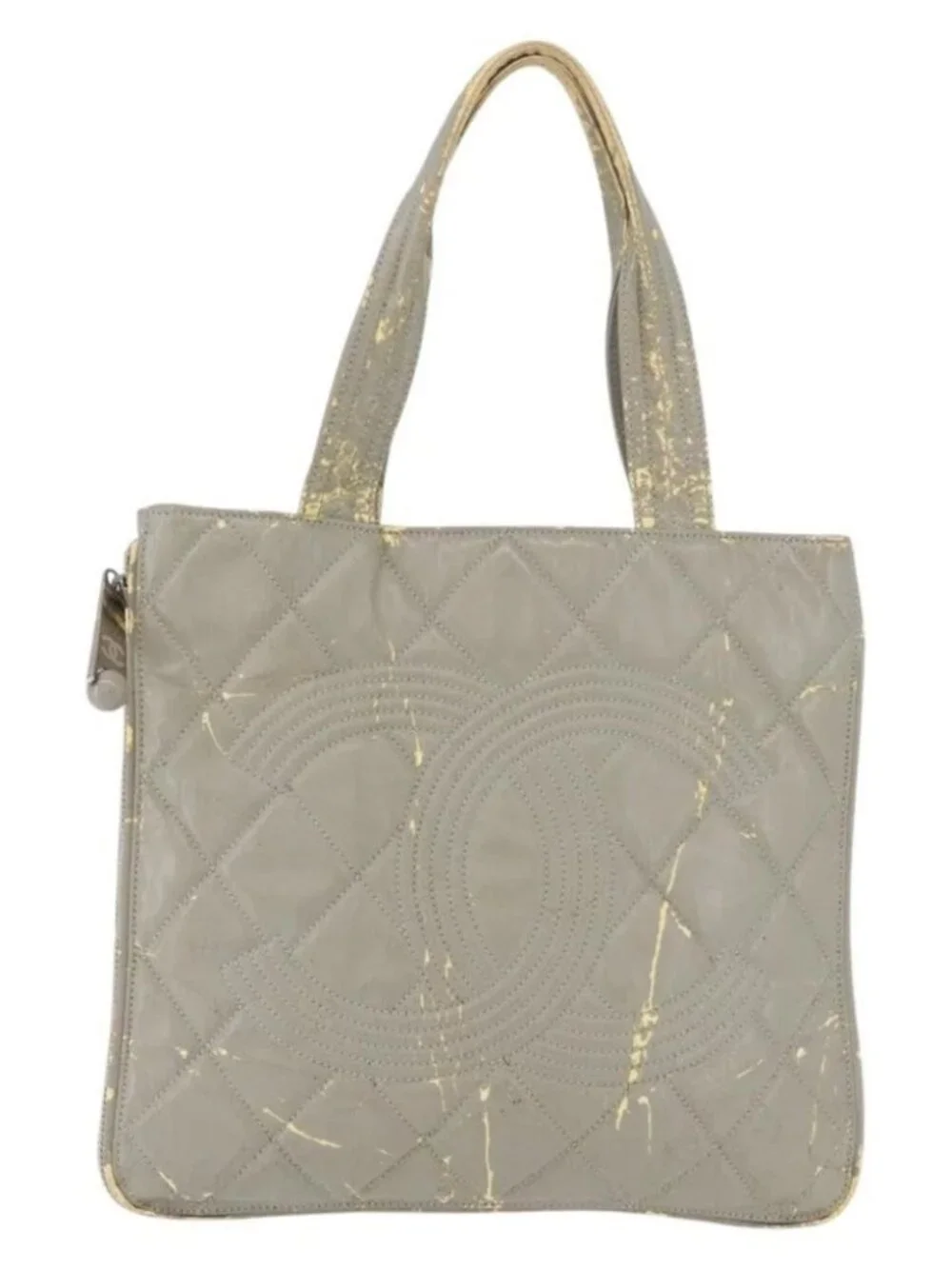 CHANEL Tote Bag Patent leather Gray CC Auth bs22950